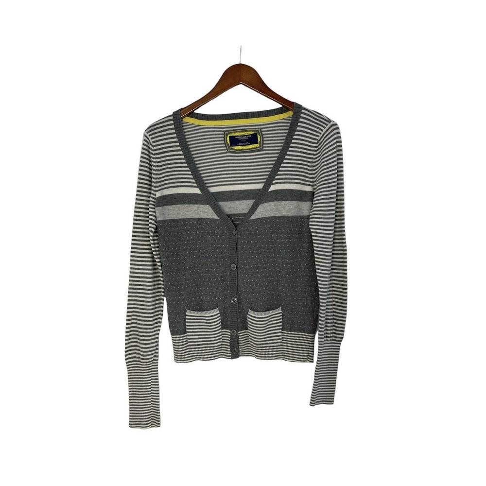 American Eagle Outfitters Womens Cardigan V-Neck Button Up Stripe and Dot Knit S